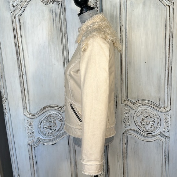 Donna Sui Milano Italy Raw Details Asymmetrical Authentic Fur Collar Jacket S/8 - Picture 7 of 15
